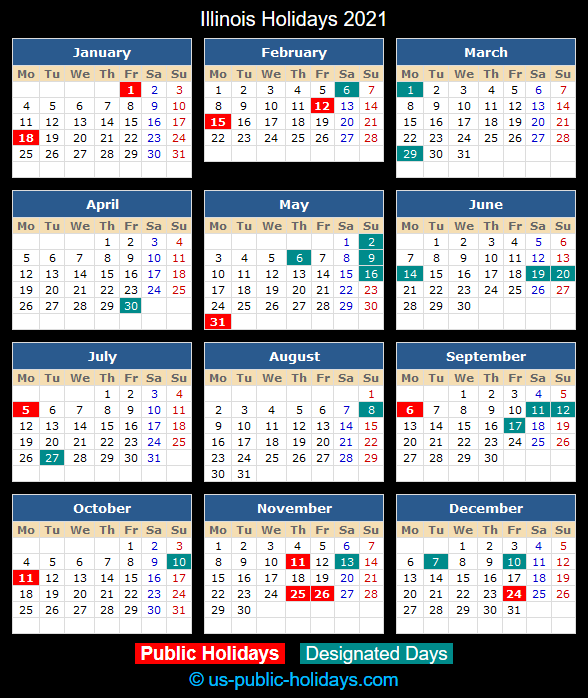Illinois Holiday Calendar 2021